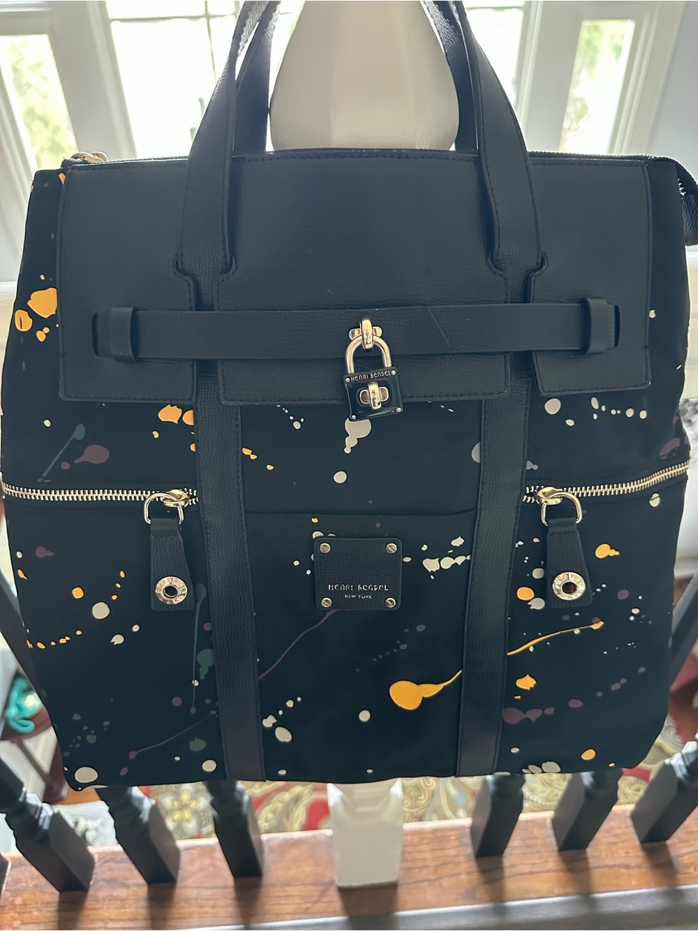 Henri Bendel Large Paint Splatter Jetsetter Backpack/Crossbody Bag With Dust Bag